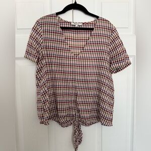 Madewell classic tie front blouse. Small check print.